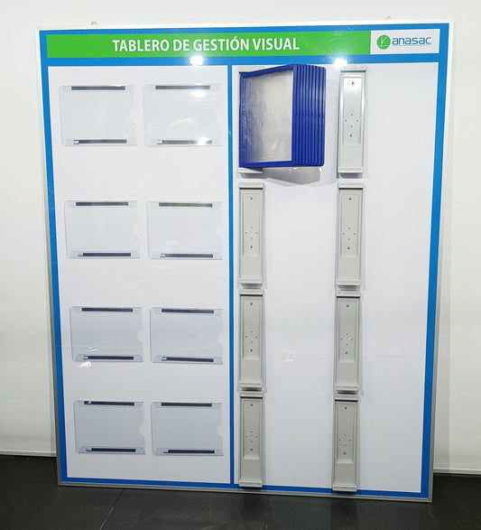 Custom visual management board with document holder pockets