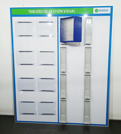 Custom visual management board with document holder pockets